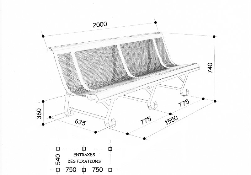 schéma banc de jardin en fer -  3 pieds-1